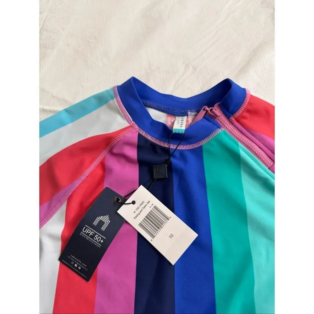 NWT Cabana Life Stripe Rash Guard UPF 50+ Girls Size 10 New